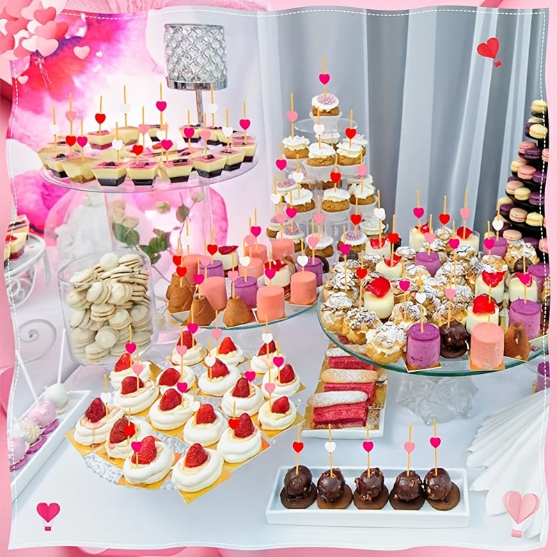 100 коктейльных шпажек в виде красного сердца из бамбука, идеально подходящих для свадеб, дней рождения, Рождества, Дня благодарения и новогодних вечеринок.