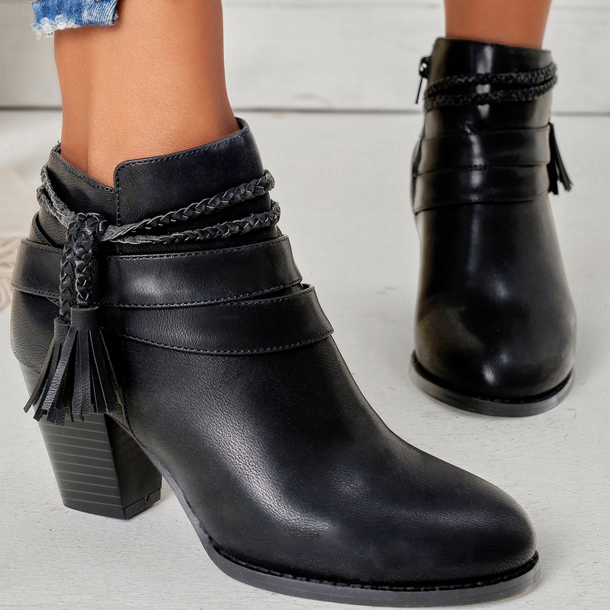 Women's Chelsea Ankle Boots PU Cover Block Heel Side Zipper