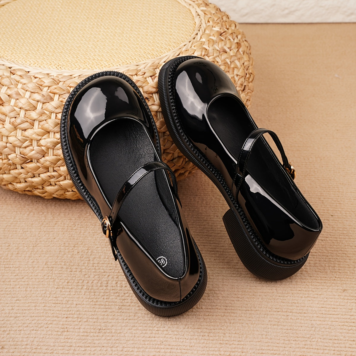 Women Black Mary Jane Loafers Retro Japanese Style Slip-On Round Toe