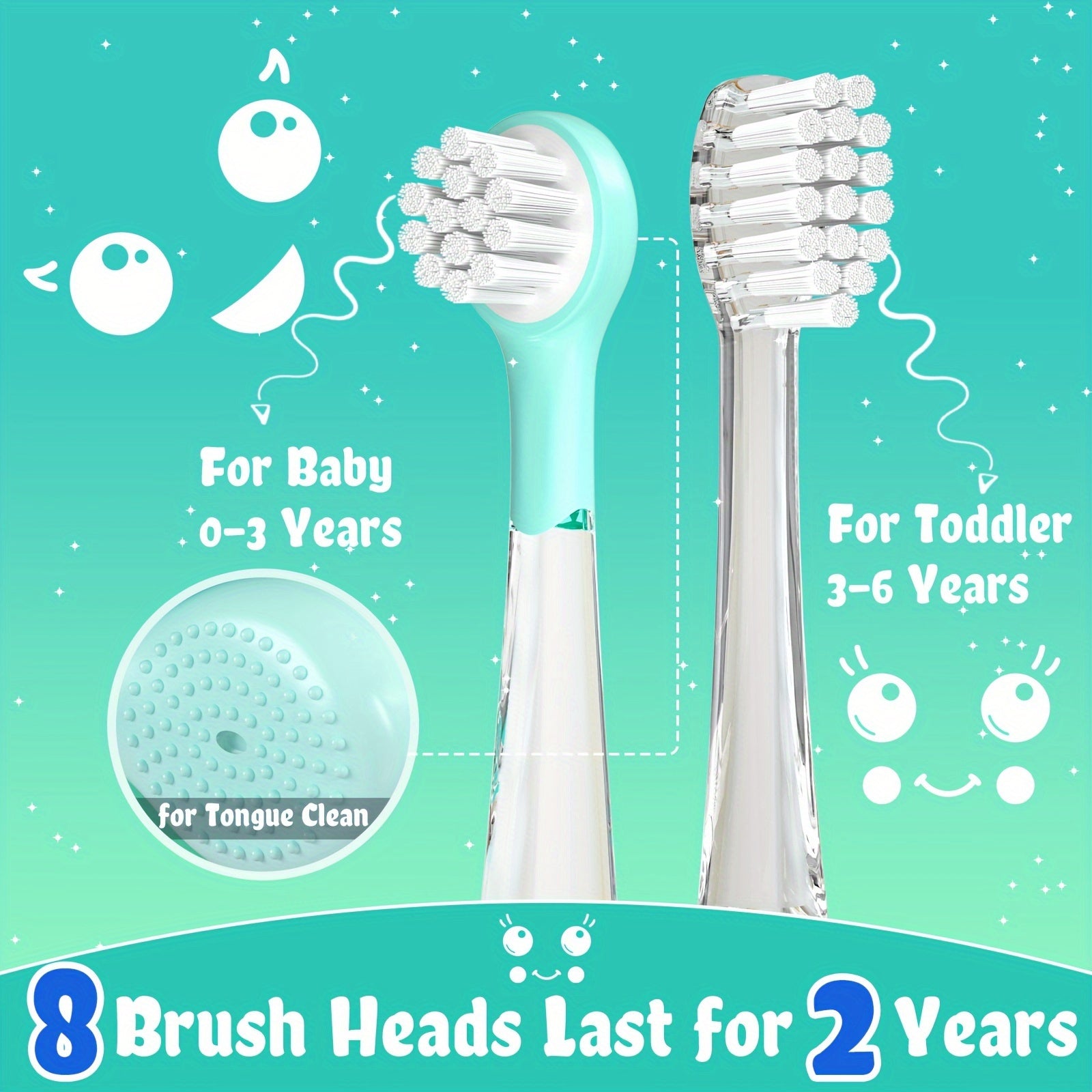 Kids Electric Toothbrush for Ages 0-6 with Whale Design, 8 Replacement Heads, 2-Minute Timer