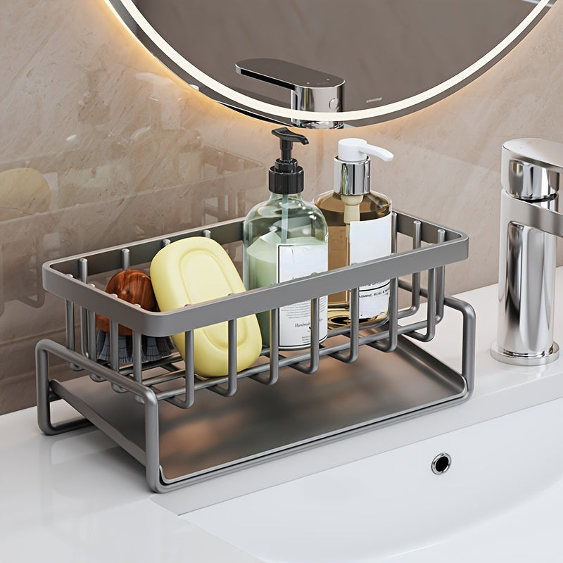Kitchen Sink Storage Rack with Drainage Basket and Water Cup Holder Household Organizer for Kitchen Tools