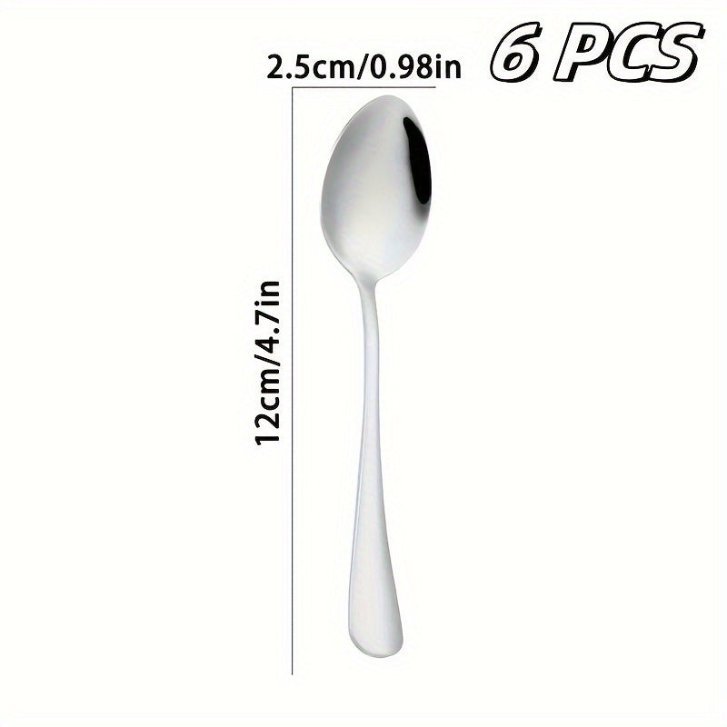 Set of 6 Stainless Steel Serving Spoons in Various Sizes for Soup Coffee Dinner