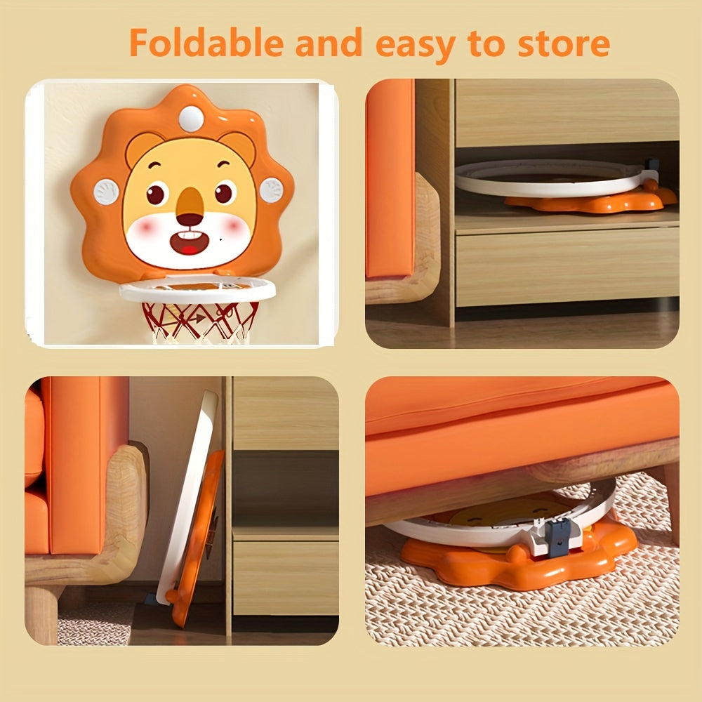 Kids' Cartoon Animal Basketball Hoop Set for Ages 3+ Indoor Outdoor Wall-Mounted with Mini Balls and Pump