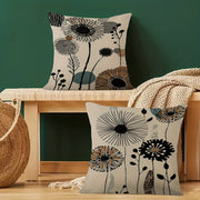 Set of 2 Dandelion Print Linen Pillowcases 45.72x45.72 cm Zippered Bed Sofa Decor