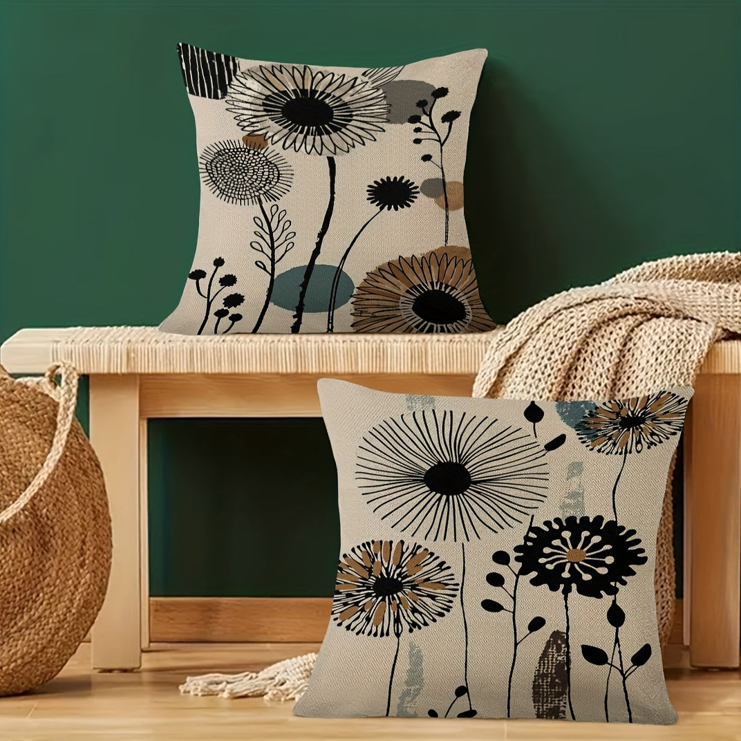 Set of 2 Dandelion Print Linen Pillowcases 45.72x45.72 cm Zippered Bed Sofa Decor