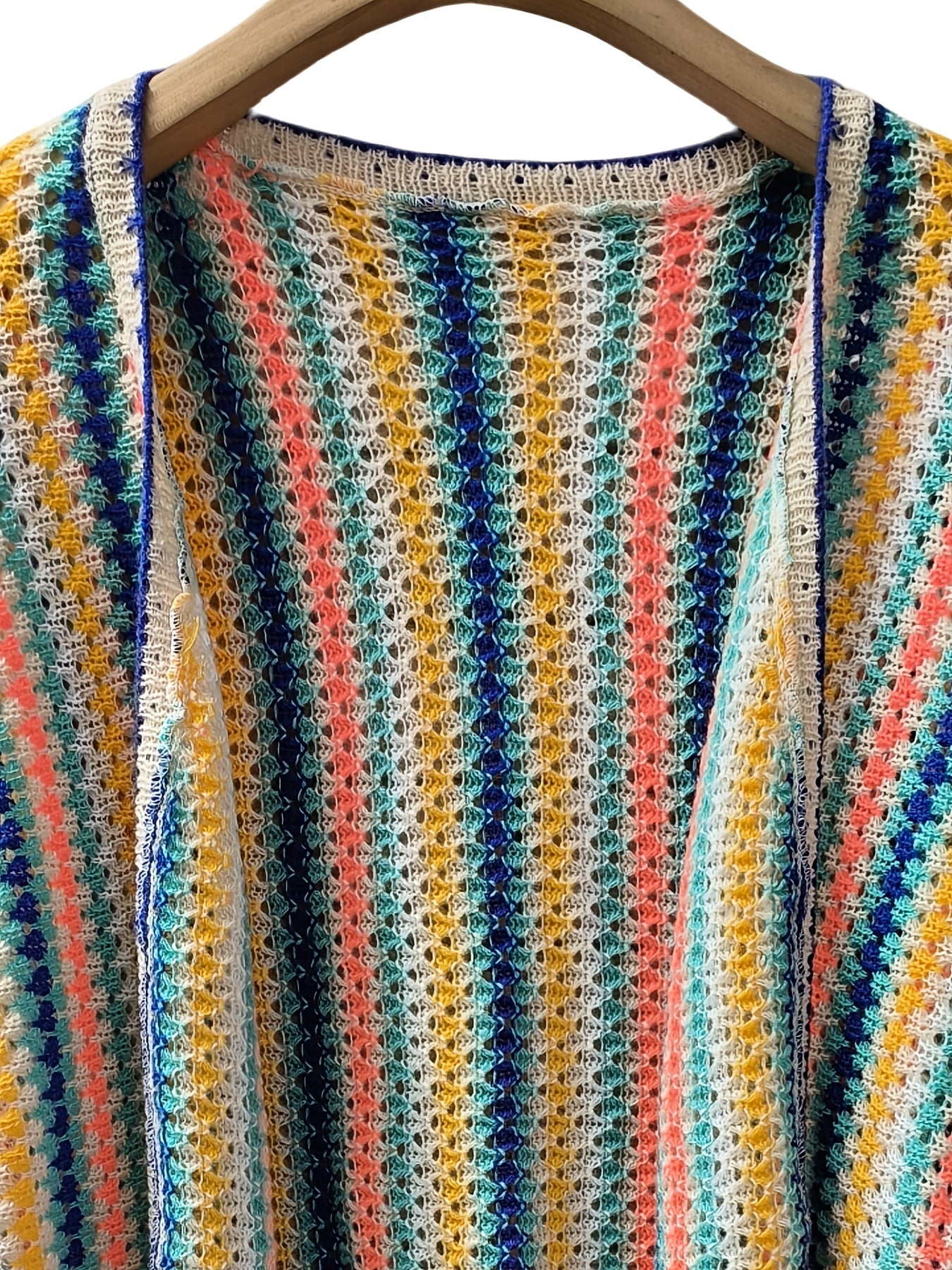 Plus Size Women's Striped Long Sleeve Cardigan Sweater Open Front Lace Detailing