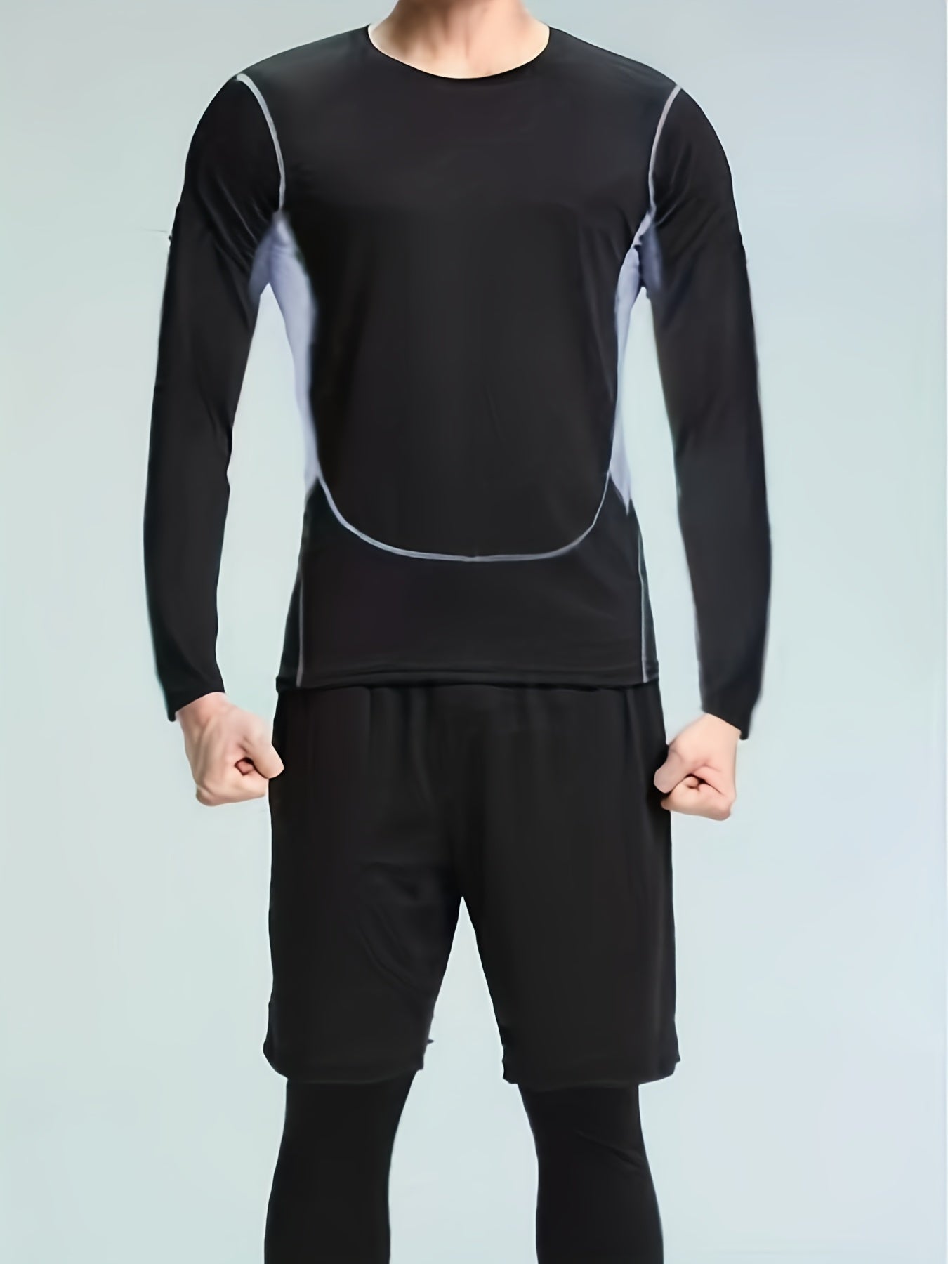Men's Sportswear Set Breathable Long Sleeve Shirt and Indoor Workout Pants for Gym Running