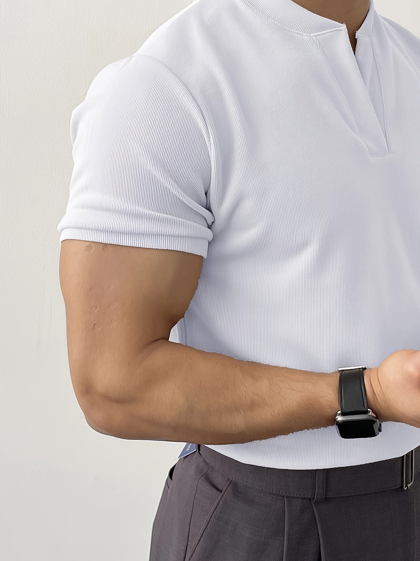 Men's Athletic V-Neck T-Shirt Breathable Slim Fit Polyester for Running Training