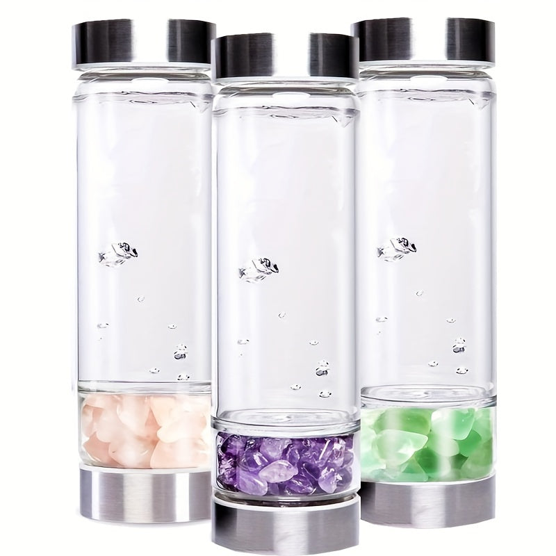 Glass Water Bottle with Amethyst Insert and Protective Cover