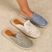 Women's Floral Embroidered Mules Lightweight Summer Slides with Round Toe and Flat Heel