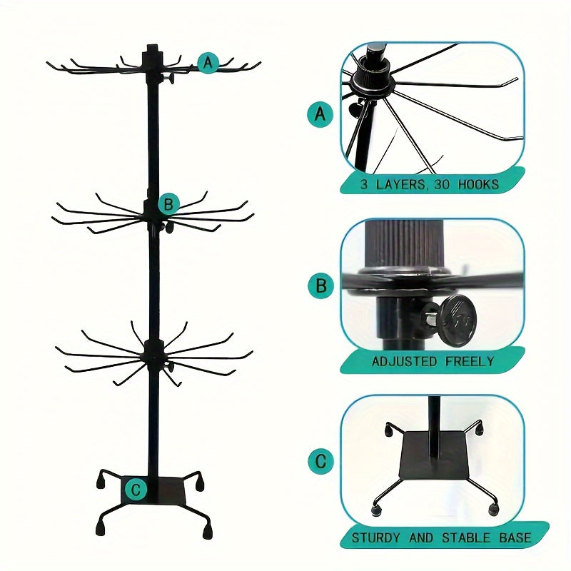 3-Tier Jewelry Tree Organizer with Rotating Base Plastic Countertop Stand for Necklaces Earrings and Bracelets