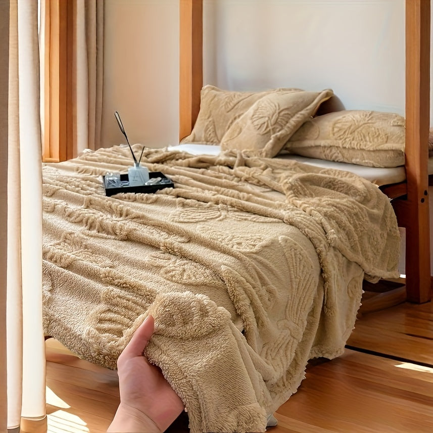 Double-Sided Fleece Blanket Solid Color 3D Butterfly Design for Bed Sofa Travel