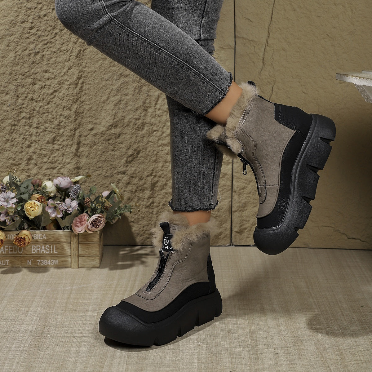 Women’s Mid-Calf Chelsea Boots Faux Fur Trim All-Season Winter Flats