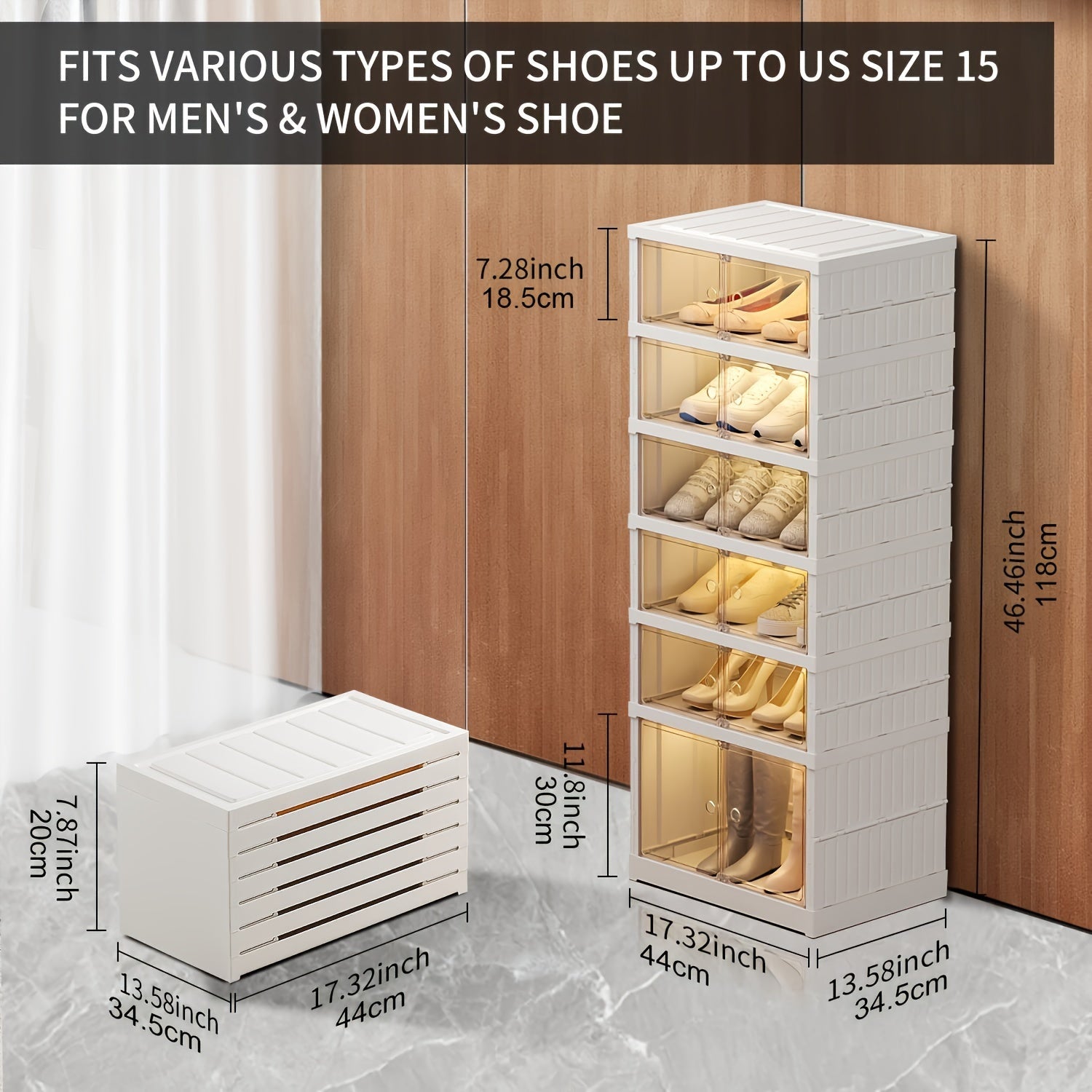 Foldable Shoe Rack with 6/9 Tiers and Clear Stackable Shoe Box for Closet Organization