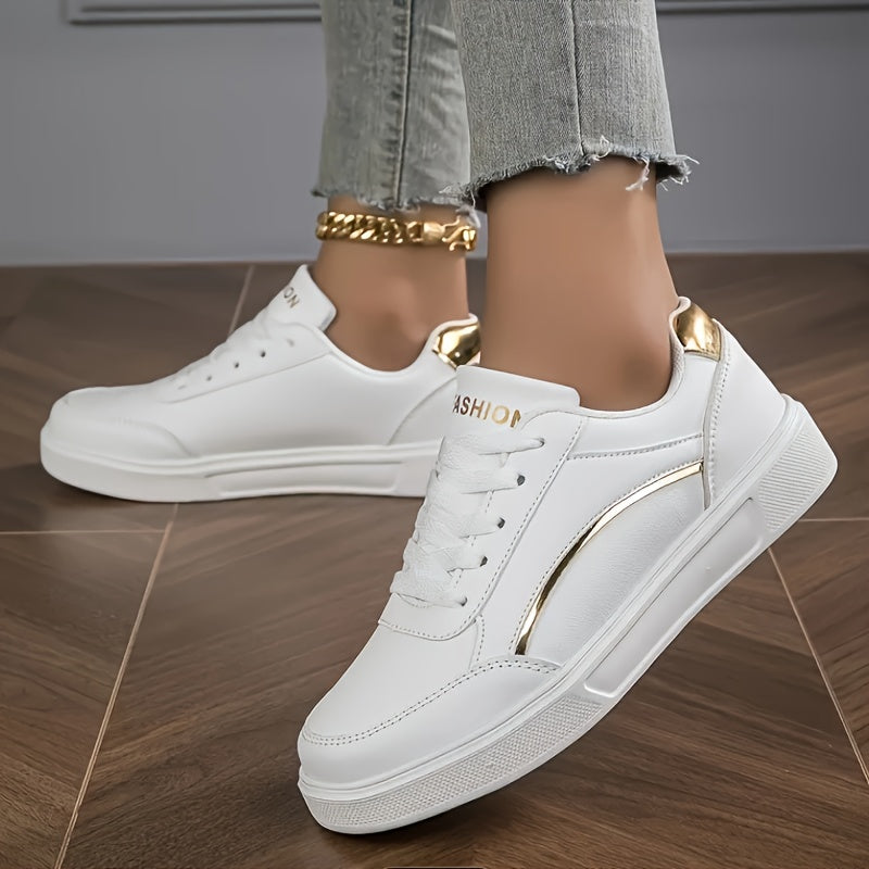 Women's Breathable Skate Sneakers Lightweight Casual Shoes Black Gold