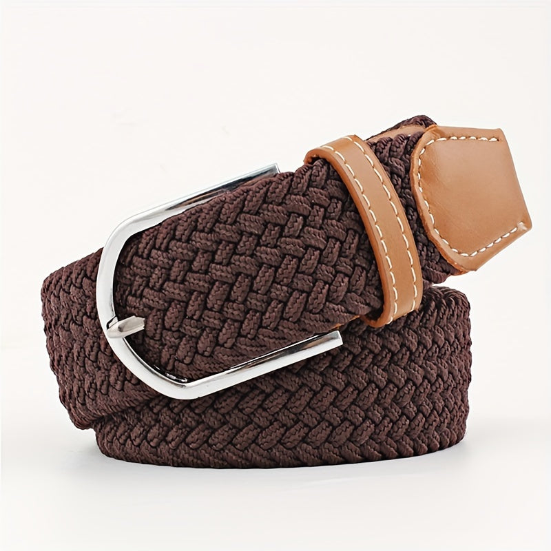 Unisex Canvas Belt with Braided Waistband and Pin Buckle for Casual Jeans