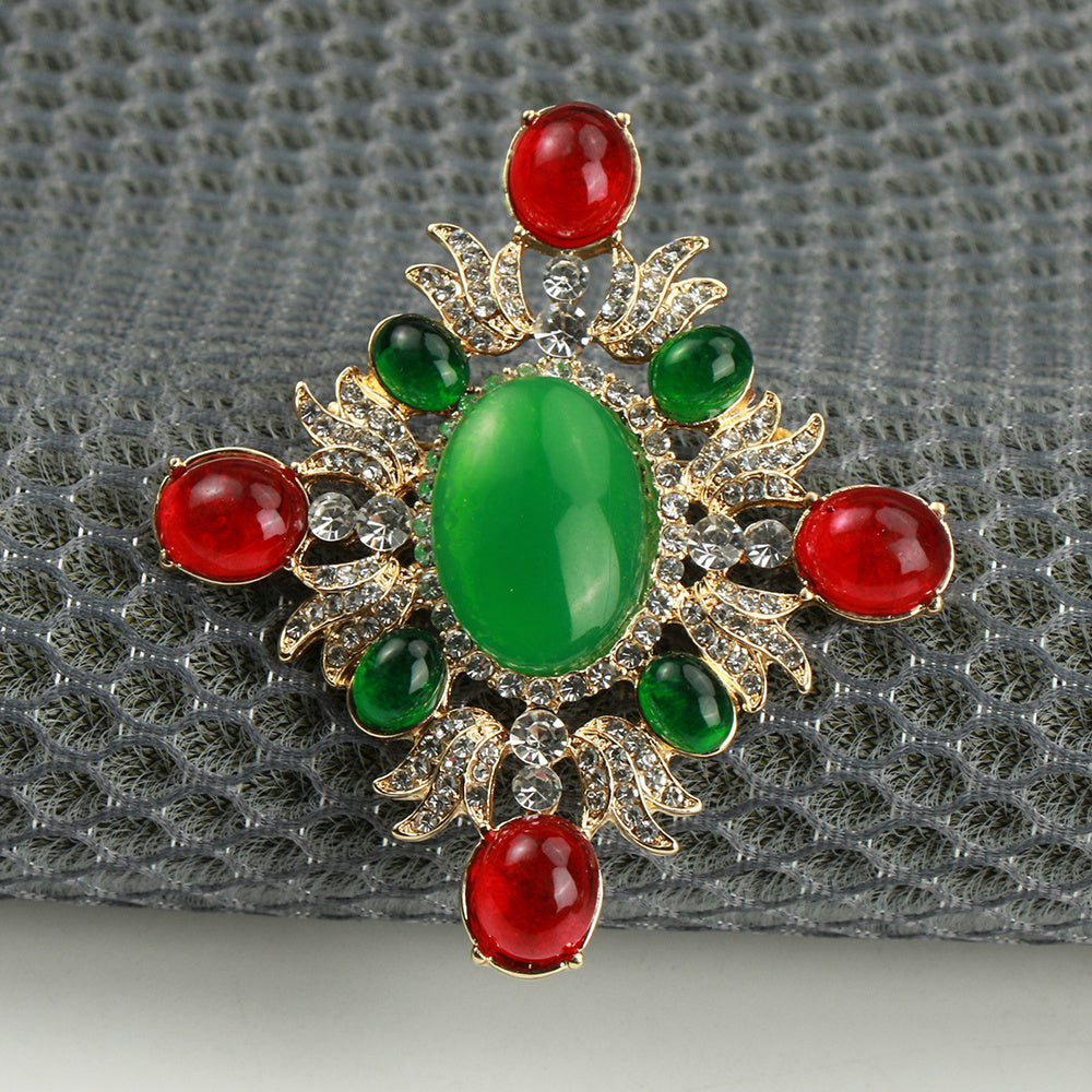 Vintage Enamel Brooch with Rhinestones Irregular Shape Elegant Jewelry Accessory