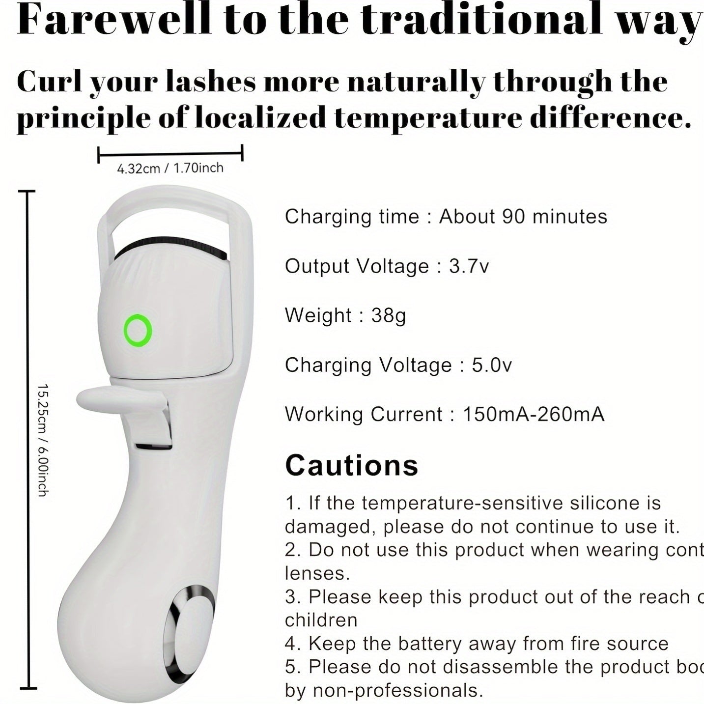 Electric Eyelash Curler with 3-Level Temperature Control USB Rechargeable Portable Makeup Tool