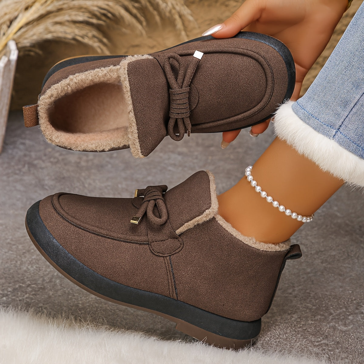 Women's Thermal Winter Boots Waterproof Slip-Resistant Brown Outdoor Hiking