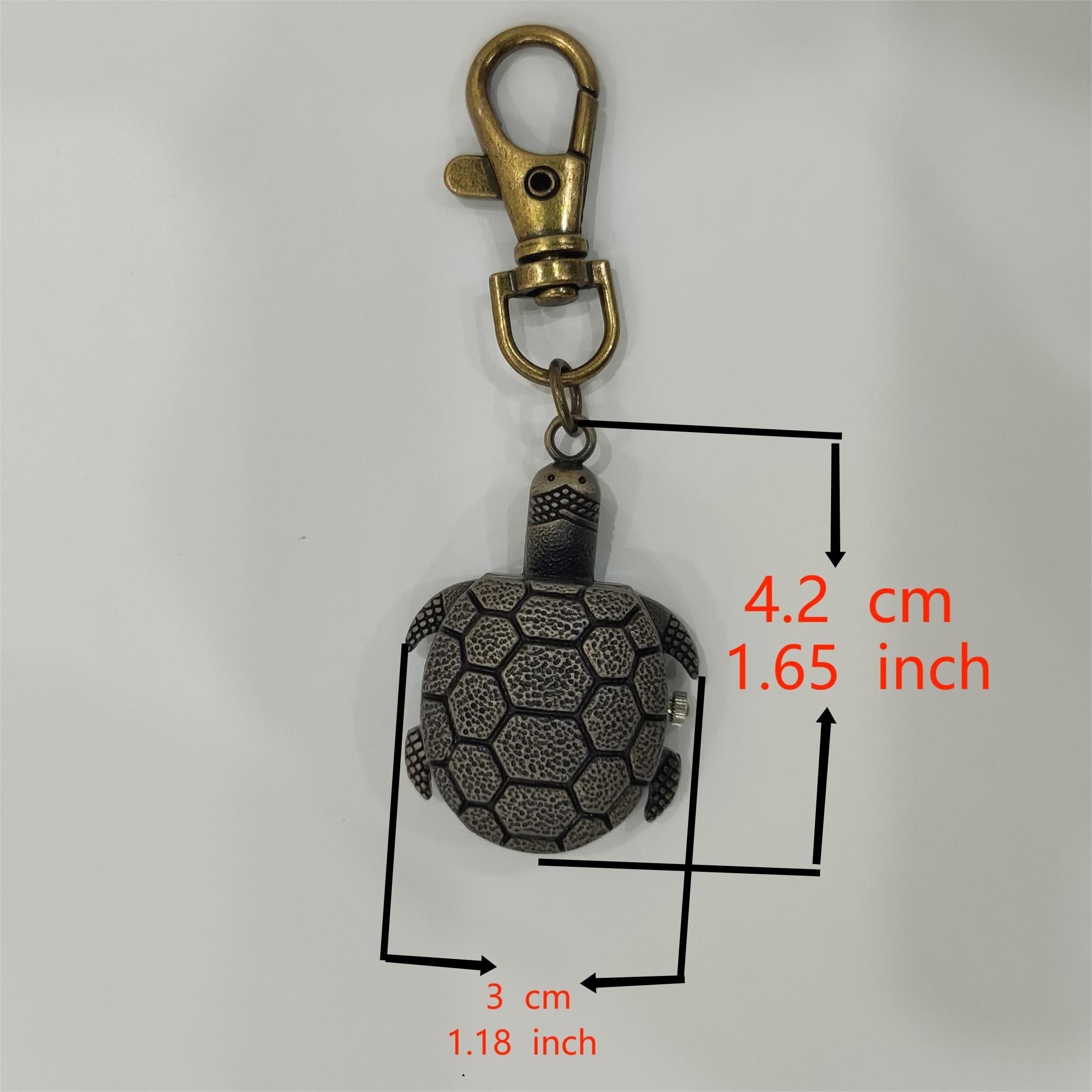 Women's Vintage Turtle Flip Cover Keychain Watch with Quartz Movement and Cartoon Pendant