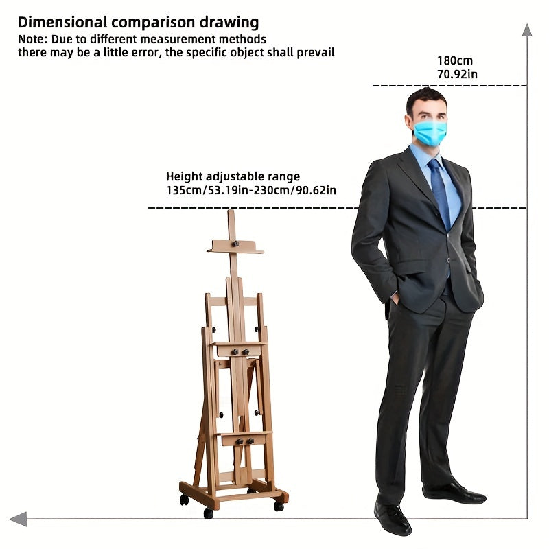 Portable Wooden Easel for Artists Adjustable Height and Angle Khaki