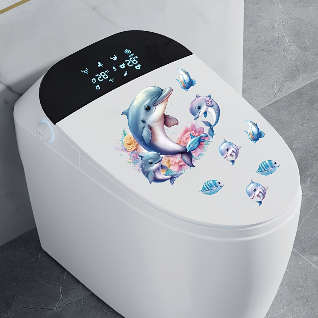 Toilet Sticker Set with Lid, Tank, and Wall Decals for Bathroom Decor