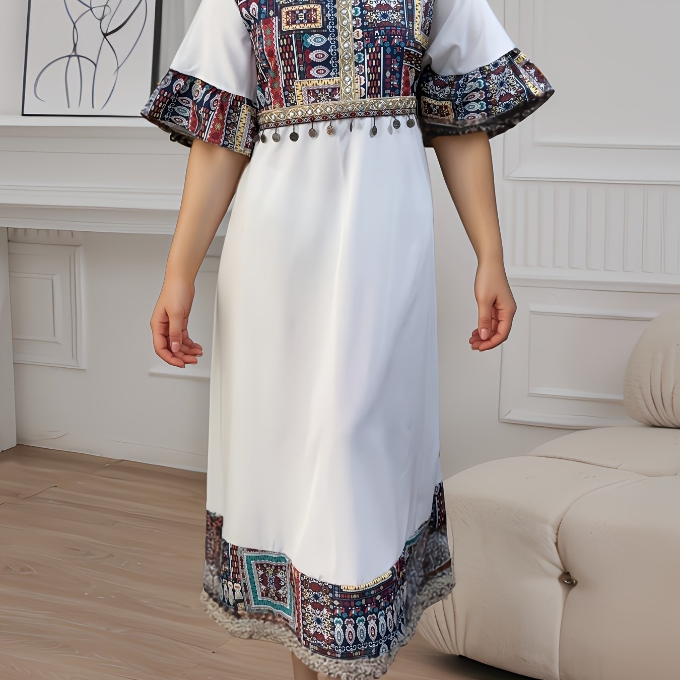 Plus o'lcham bohemiy maxi kiyi geometrik rang blokli gullli plyaj ta'tili