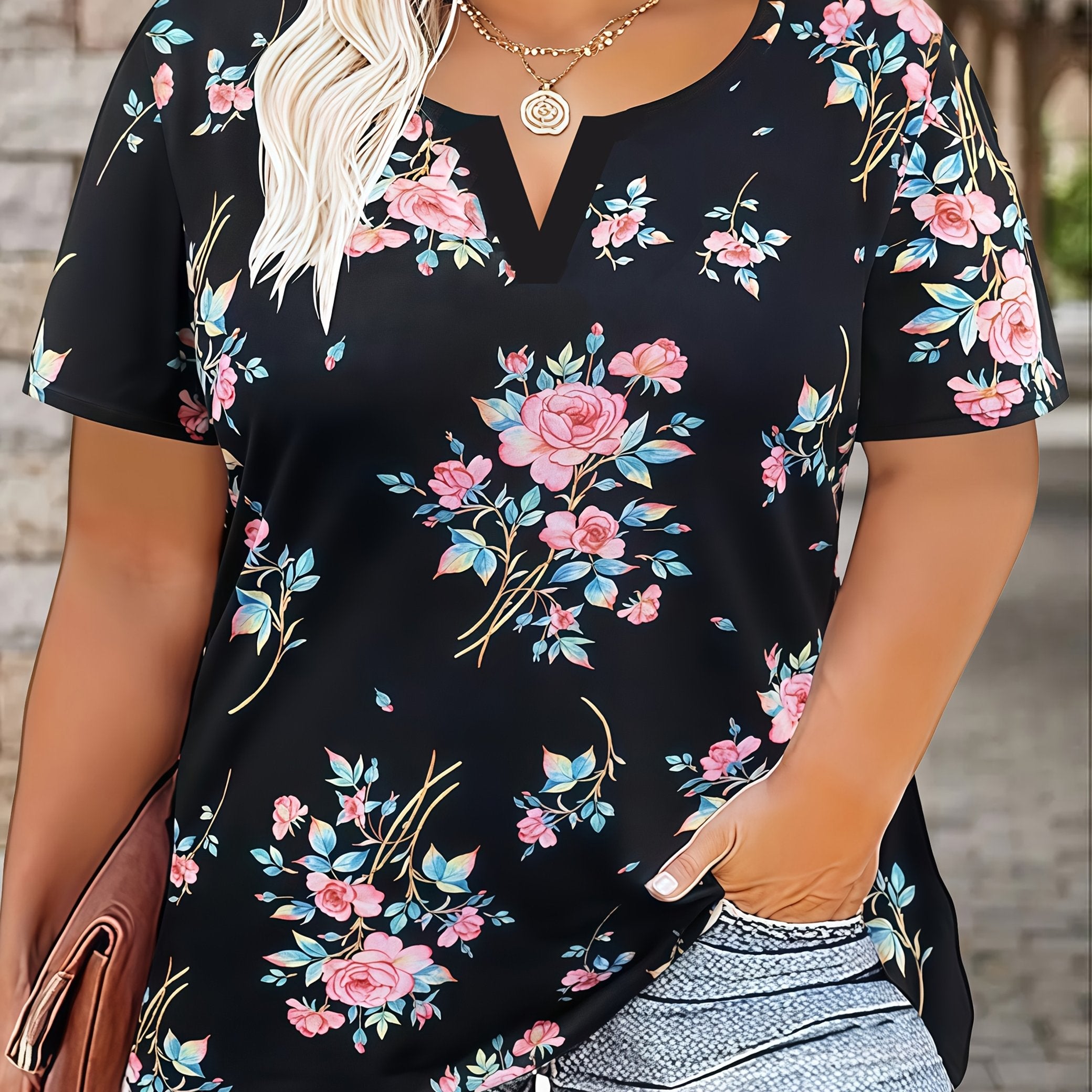 Plus Size Leopard Print Patchwork T-Shirt Casual Short Sleeve Top for Spring and Summer