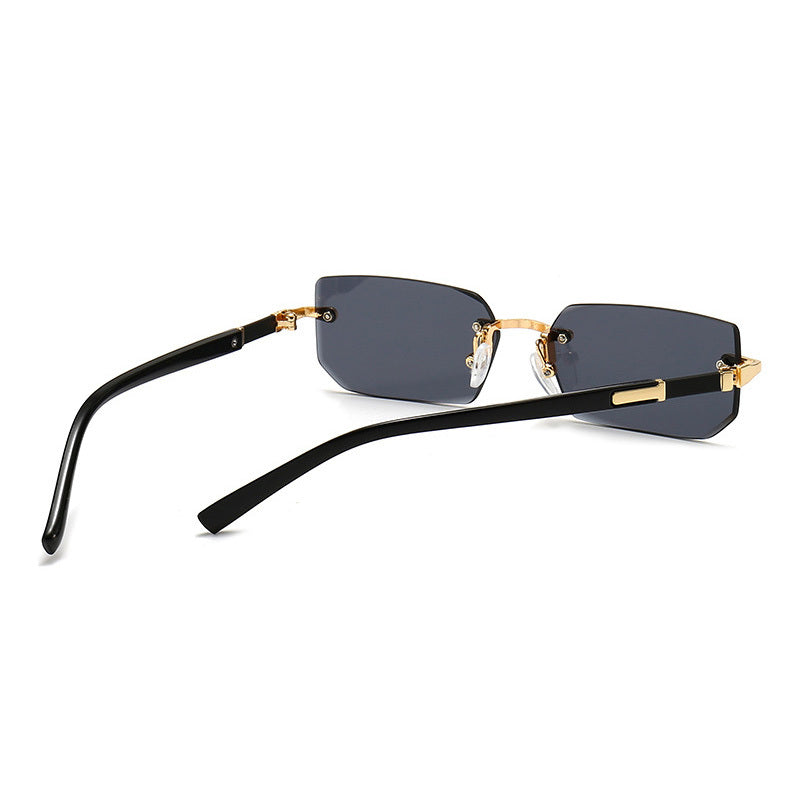 Square Rimless Vintage Sunglasses with Gold Frame and Black Lenses for Hip Hop Style