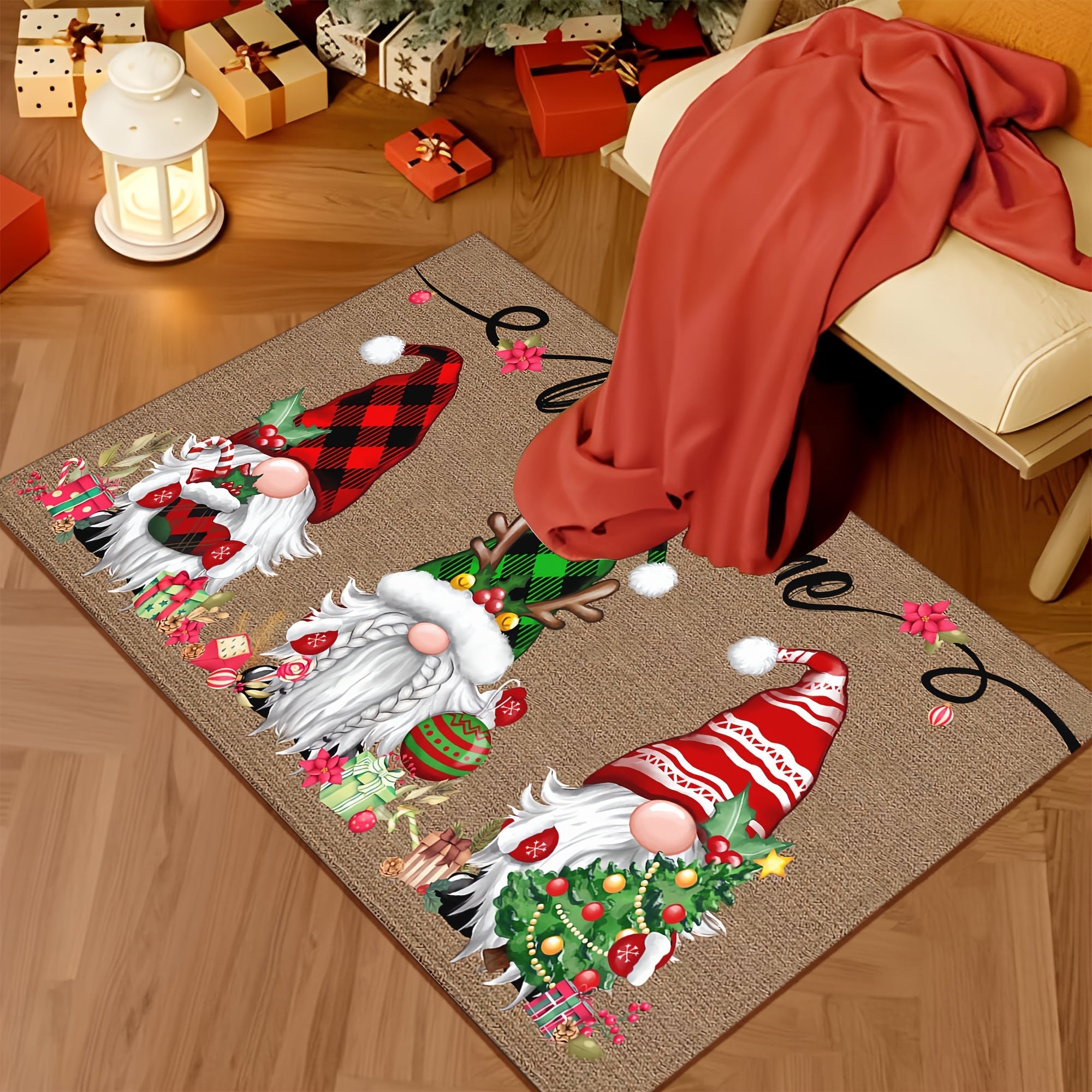Festive Christmas Gnome Welcome Doormat 6mm Thick Non-Slip Polyester