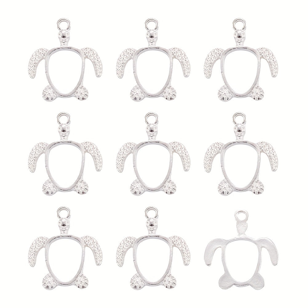 Twenty Pieces of Silvery Turtle Alloy Pendants for Resin Jewelry Making 21.5x18.5mm