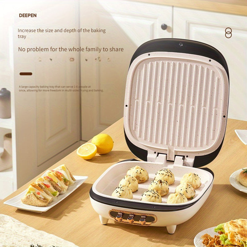 Uy uchun mo'ljallangan yangi katta ikki tomonlama pancake temir qilish mashinasi, chuqur plitalar bilan.