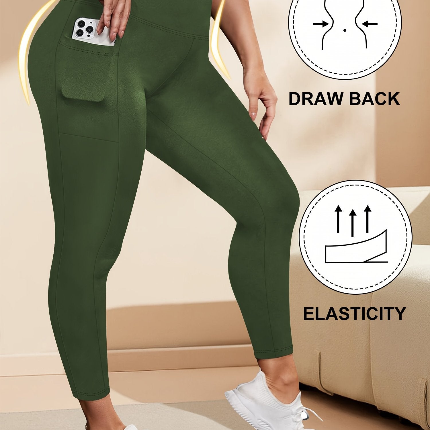 Women's High-Waisted Elastic Slimming Leggings with Side Pockets