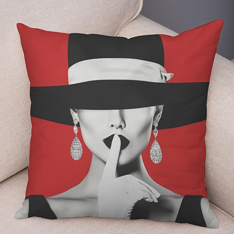 Decorative Pillow Cover French Style Retro Lady Portrait 45cm Square Polyester