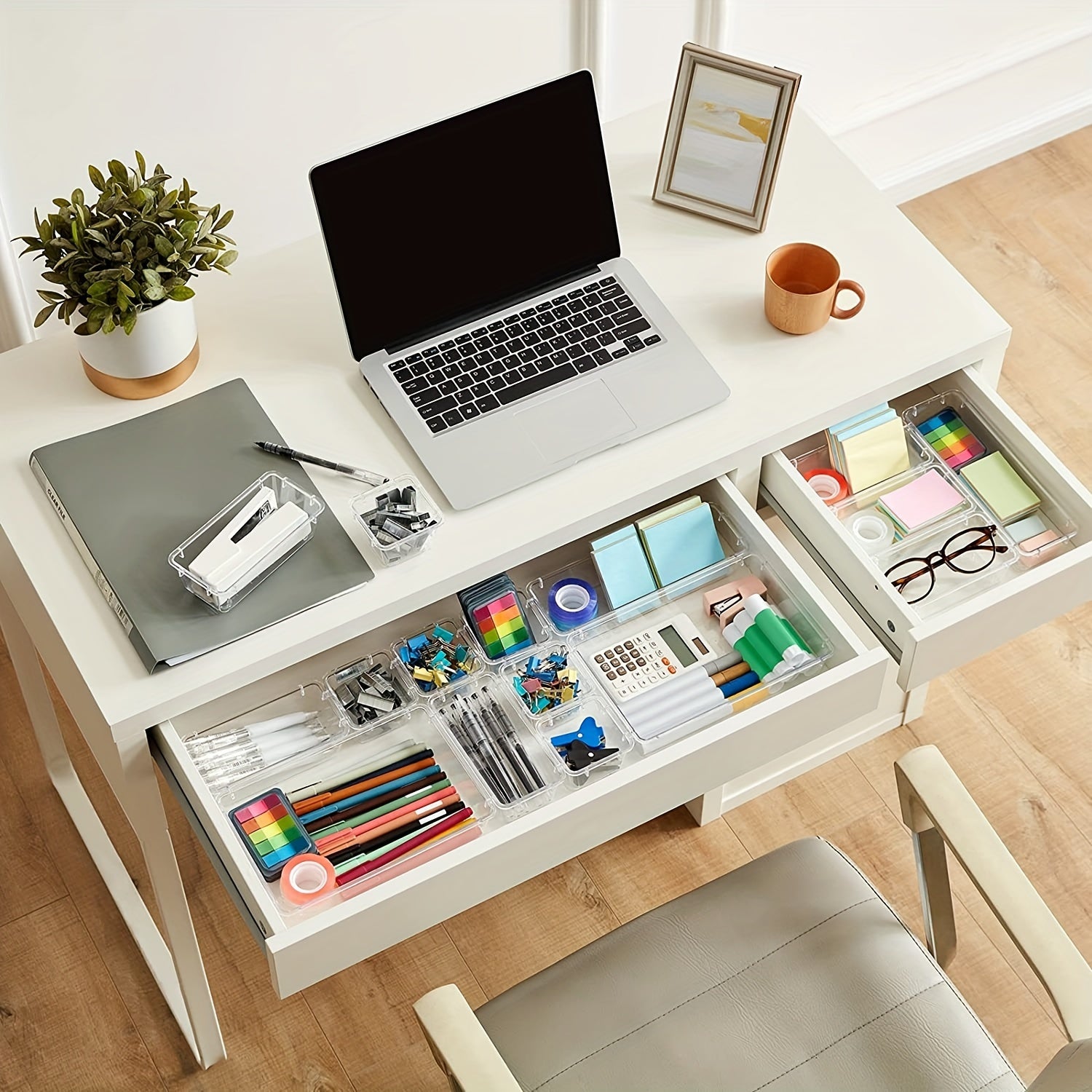 25 Pack Clear Plastic Drawer Organizer Sets for Kitchen Bathroom Office