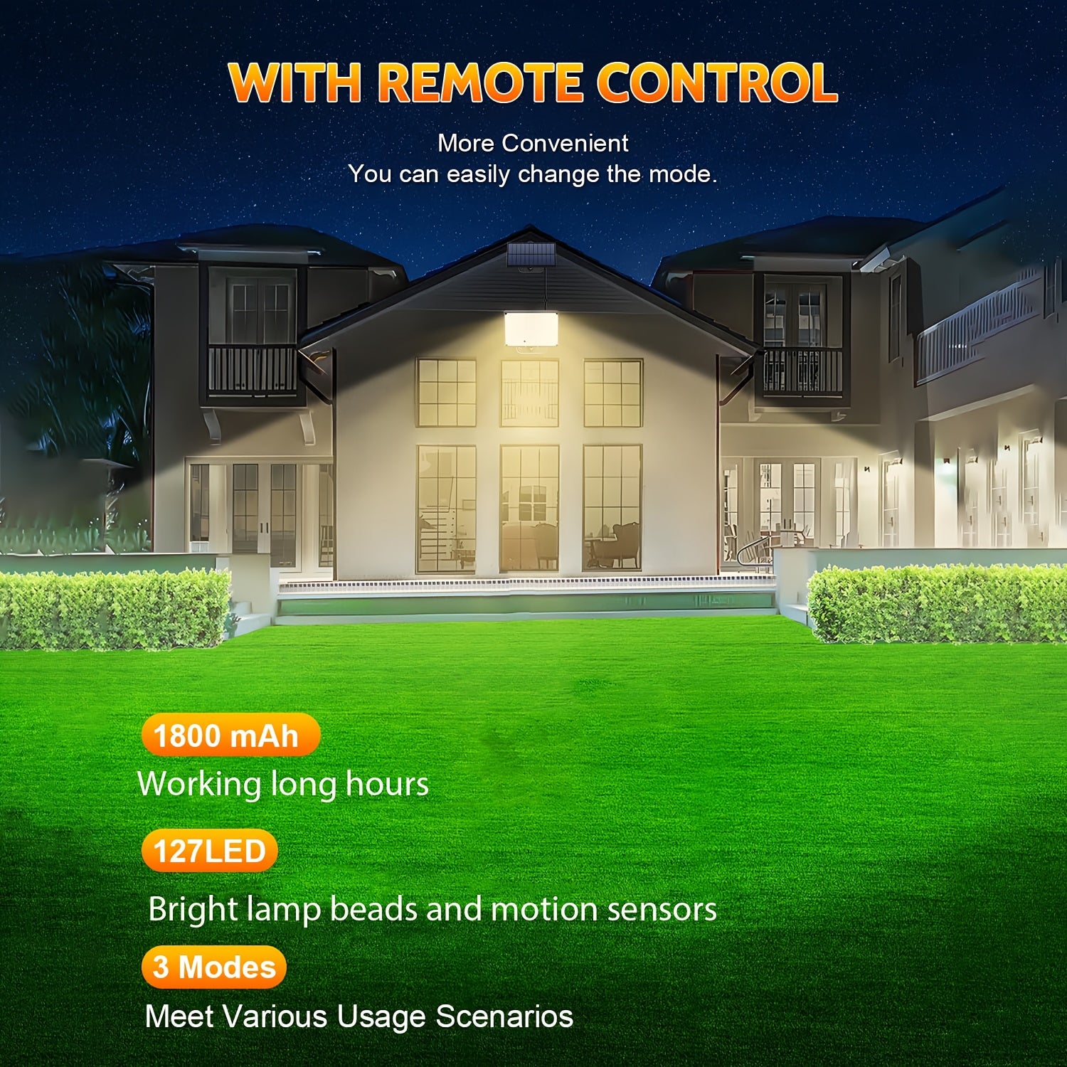 127 LED Warm White Outdoor Solar Light with Motion Sensor and Remote Control