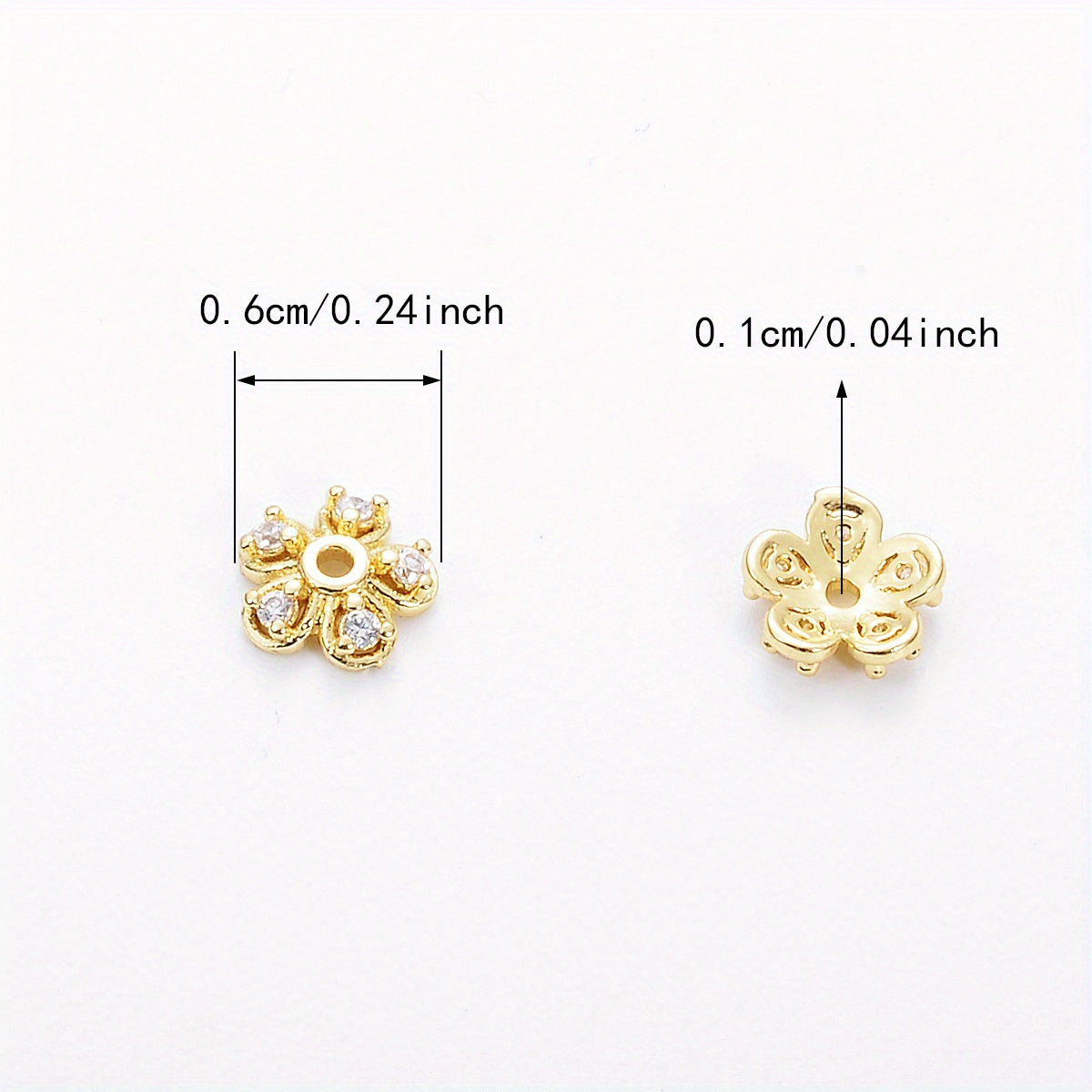 Brass Flower Bead Caps Set of 20 with Synthetic Cubic Zircons 6mm 8mm 10mm