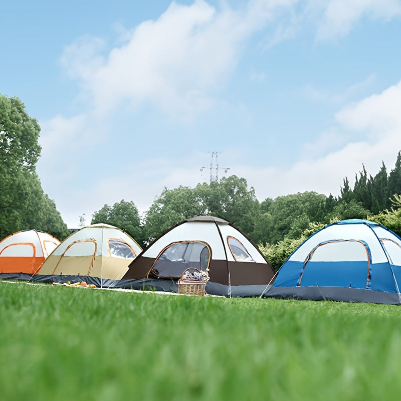 3-Person All-Season Pop-Up Camping Tent with Hydrophobic Polyester and Glass Fiber Frame Blue