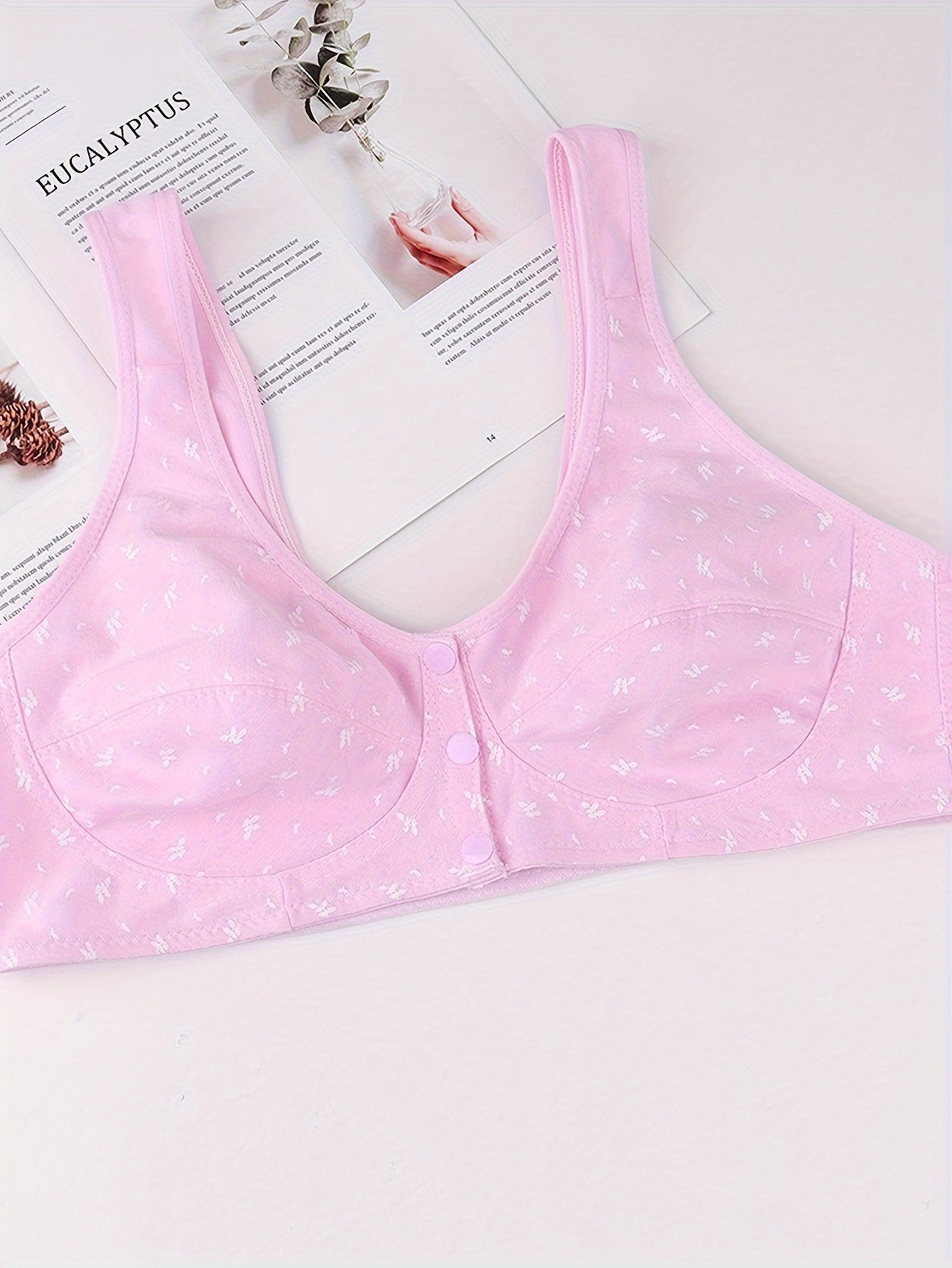Wireless Breathable Bra with Random Print, Front-Opening Vest Style for Women