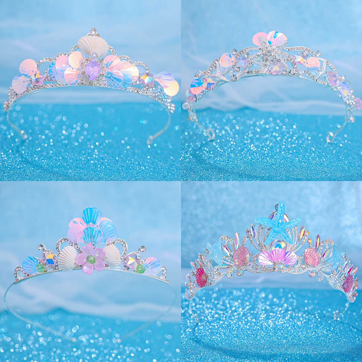 Rhinestone Ocean-Inspired Tiara Crown for Beach Weddings with Shells and Starfish