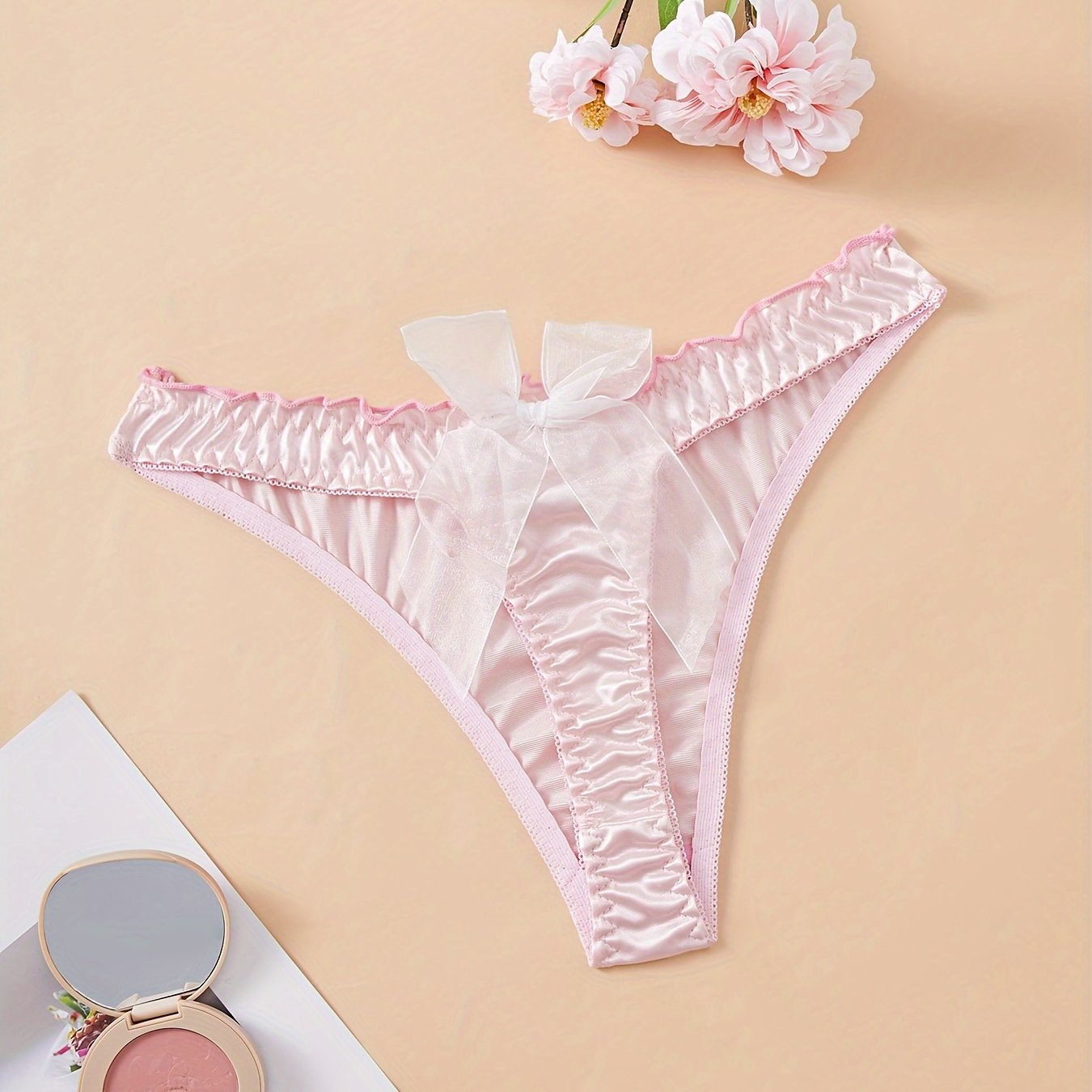 Women's Sheer Mesh Triangle Lingerie with Bow Detail