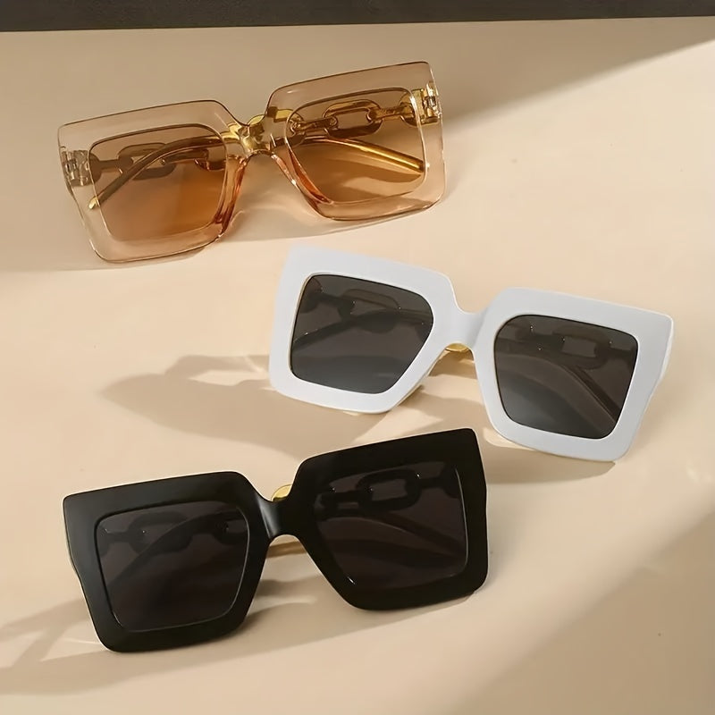 Set of 3 Large Square Unisex Fashion Sunglasses in Candy Colors for Casual Beach and Vacation
