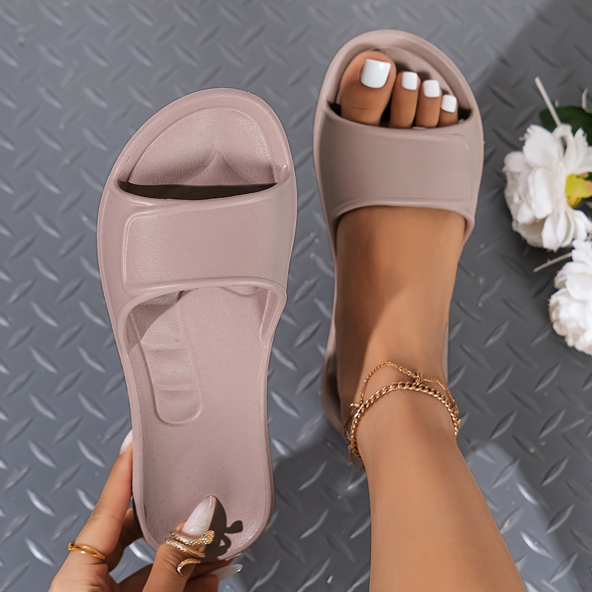 Ayollar uchun kundalik slayd sandalki qora ochiq barmoqli shlyapa nafas oluvchi yengil