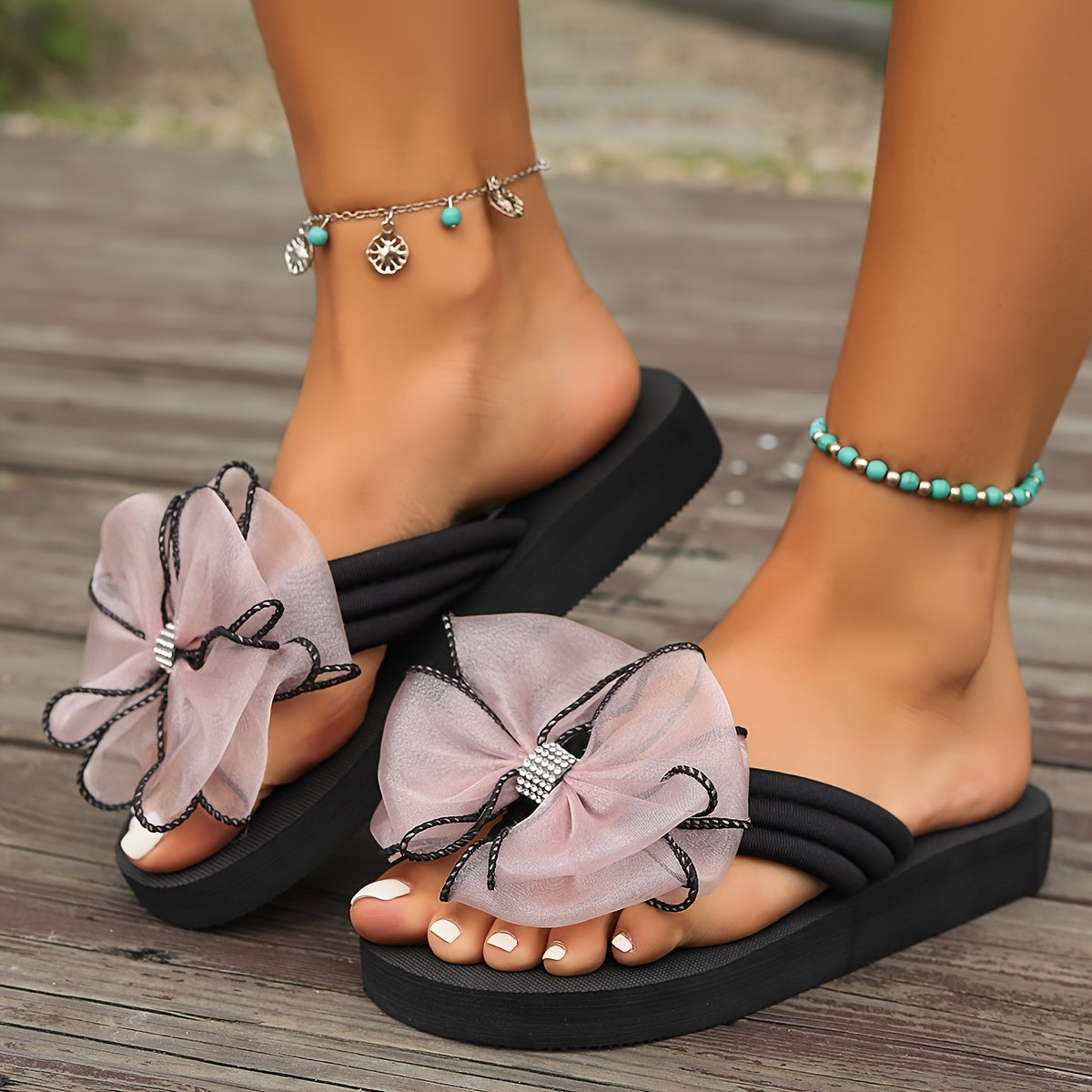 Women's Floral Flip Flops Casual Thong Summer Platform Sandals