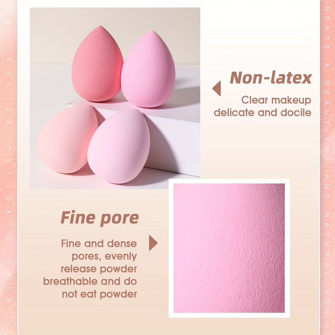 Kit de esponjas de maquillaje rosa de 4 piezas, esponjas en forma de gota de agua para líquidos y polvos