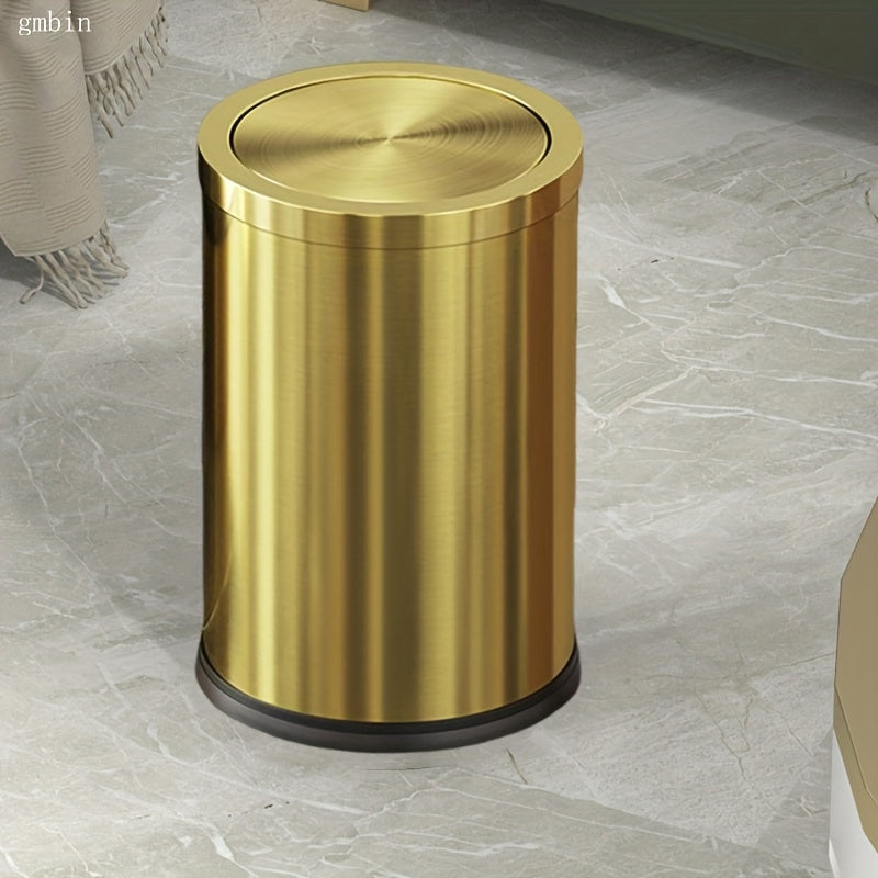 1 dona Gmbin Luxury Stainless Steel Trash Can with Swinging Lid - Zamonaviy oltin rangli yakun, shovqinsiz va yopiq, hidi va bakteriyalarni himoya qilish uchun, turli xonalar uchun ideal - Batareyasiz.