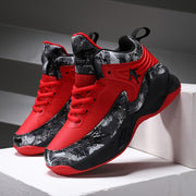 Youth Mid-Top PU Sports Sneakers for Boys and Girls Red Black TPR Sole Outdoor Casual