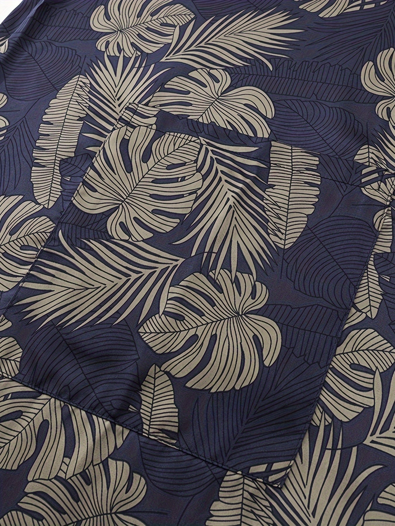 Men's Summer Sleep Robe Loose Fit V-Neck Leaf Print Plus Size Breathable Polyester