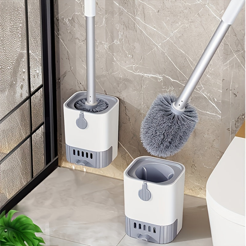 Toilet Brush Set Wall Mount Soft Bristles Long Handle Space-Saving Plastic