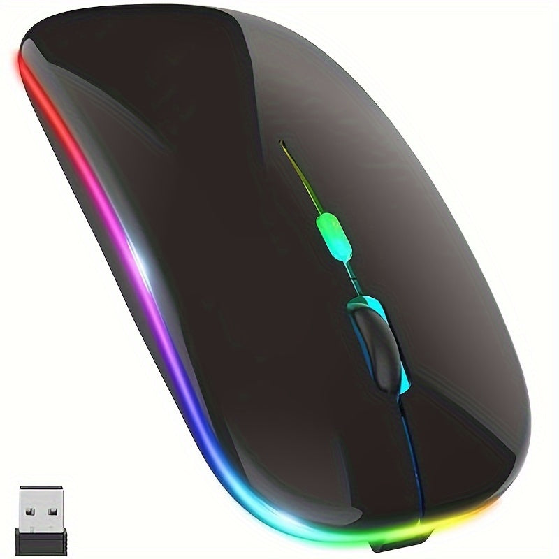 Wireless Illuminated Rechargeable Dual-Mode Office Mouse for Laptops Desktops Tablets